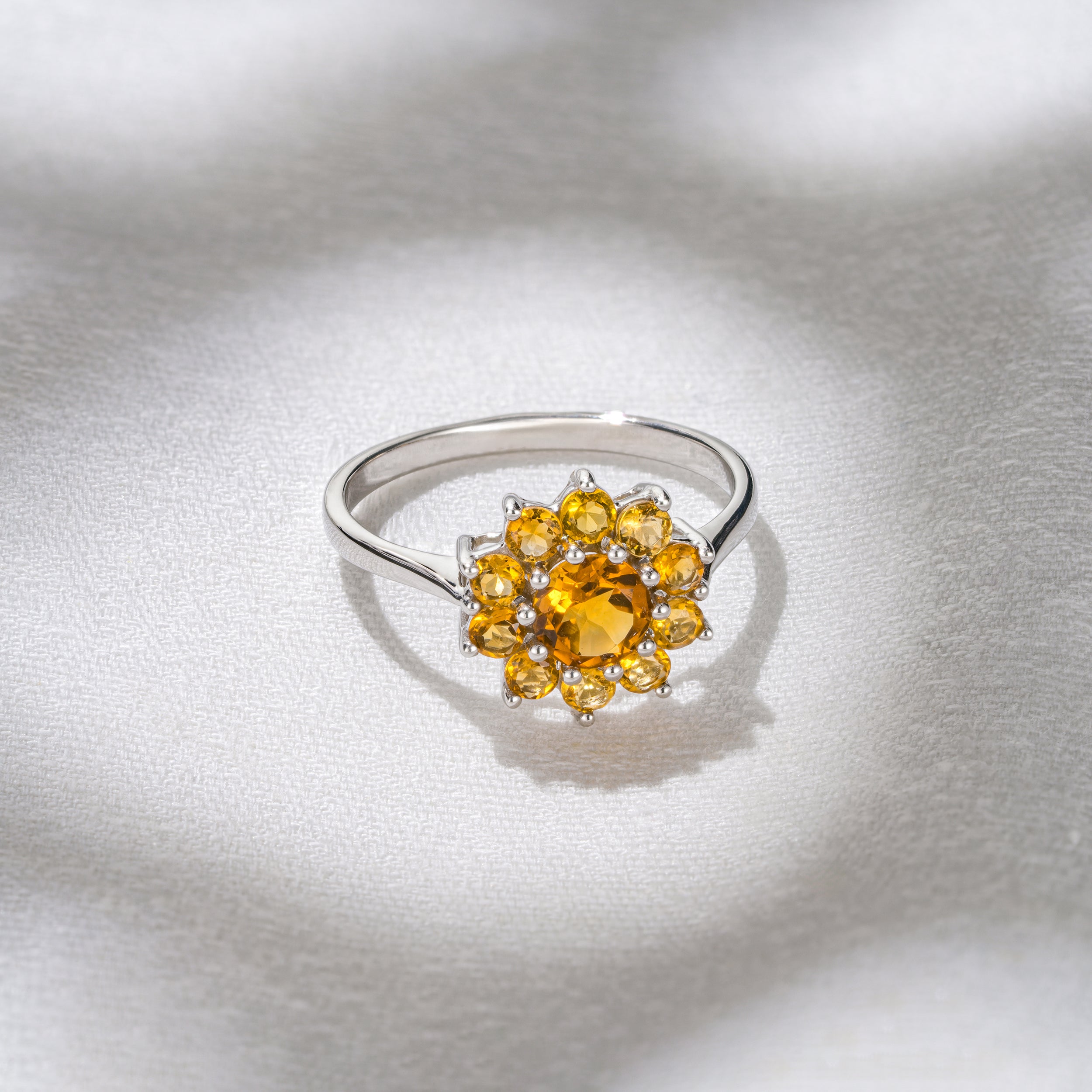 0.96ct Citrine Cluster Ring in 9K White Gold